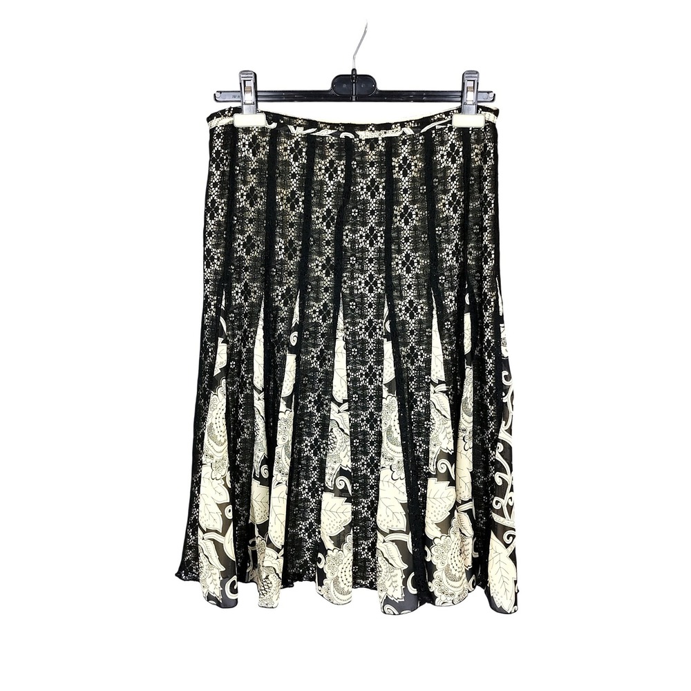 Bandolino Lace‎ Floral A-Line Y2K Skirt Size 6 Black Cream Panelled Midi Skirt